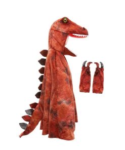 Disfraces Infantiles Érase una vez | Capa Con Capucha Y Garras Grandasaurus Tiranosaurio T-Rex Rojo 7-8 A Os